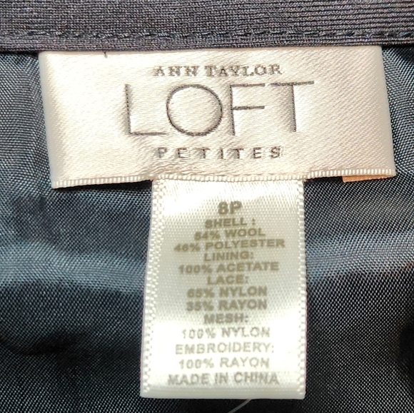 Ann Taylor Loft Black Wool Blend Lined Midi Skirt Lace Hem Size 8 Petite - Picture 4 of 5